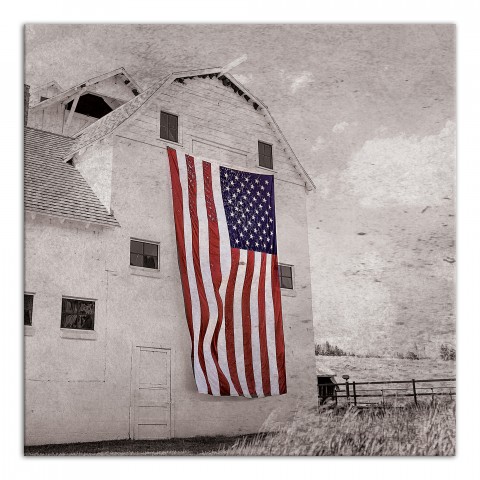 Patriotic Barn 16x16 Canvas Wall Art