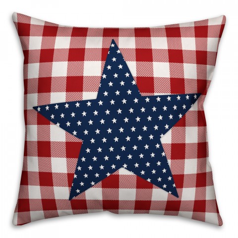 Patriotic Star Buffalo Check 18x18 Spun Poly Pillow