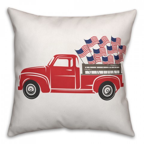 Vintage Patriotic Flag Truck 18x18 Spun Poly Pillow
