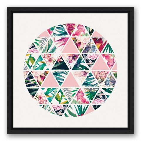 Floral Triangles in Circle 16x16 Black Floating Framed Canvas