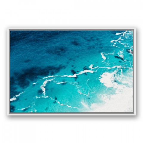 Depp Blue Waves 24x36 White Floating Framed Canvas