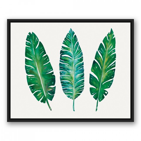 Three Palm Leaves 24x30 Black Floating Framed Canvas