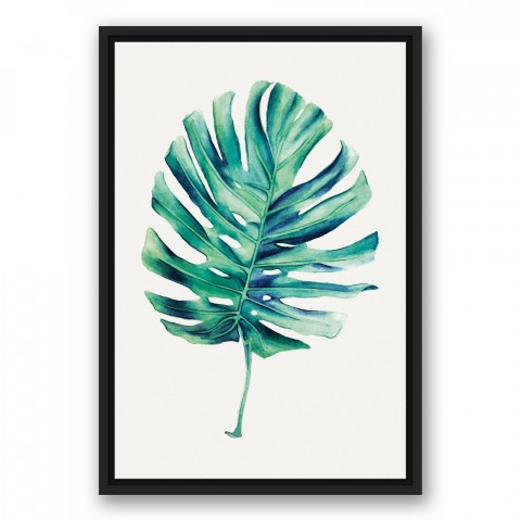 Single Palm Leaf 16x24 Black Floating Framed Canvas