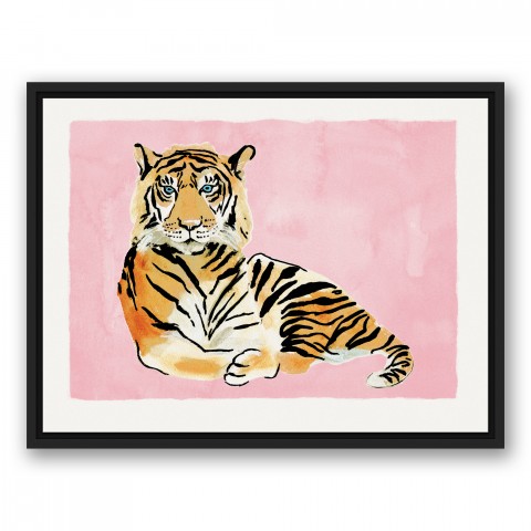 Tige on Pink Background 18x24 Black Floating Framed Canvas