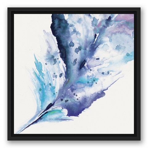 Blue and Purple Feather Splash 16x16 Black Floating Framed Canvas