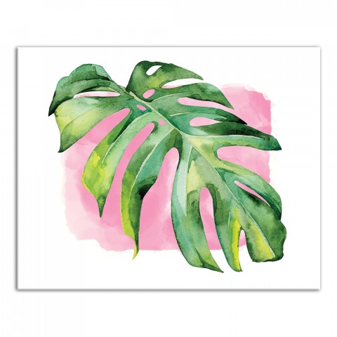 Watercolor Palm Leaf with Pink Background 16x20 Canvas Wall Art