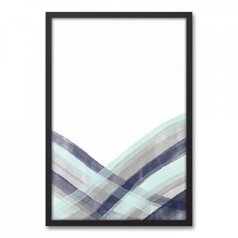Gray and Navy Waves 20x30 Black Framed Canvas