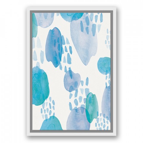 Teal and Light Blue Watercolor 12x18 White Floating Framed Canvas