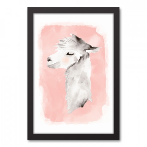Llama with Blushing Pink Background 12x18 Black Framed Canvas