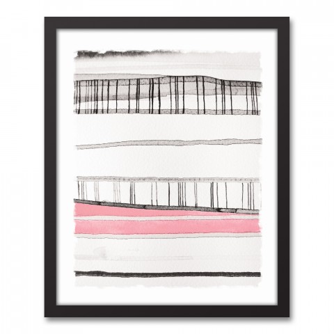 Pink and Black Abstract Watercolor Ink 16x20 Black Framed Canvas