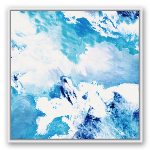 Blue Paint Storm 30x30 White Floating Framed Canvas
