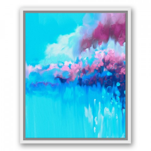 Blue Pink and Purple Colorful Cluster 16x20 White Floating Framed Canvas