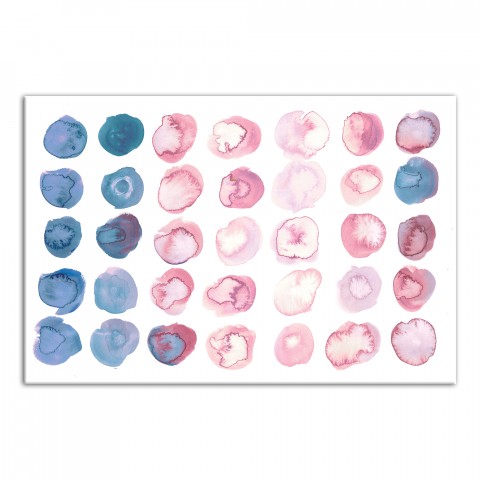 Blue and Pink Watercolor Polka Dots 24x36 Canvas Wall Art