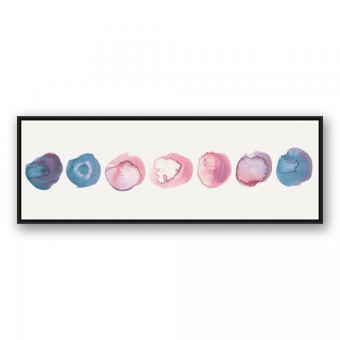 Pink Blue and Purple Polka Dot 20x60 Black Floating Framed Canvas