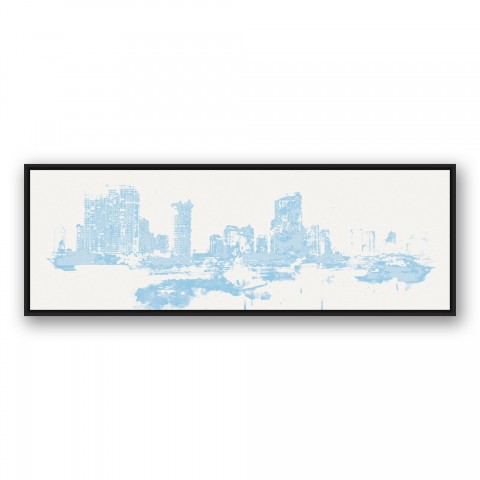 Pastel Blue City 20x60 Black Floating Framed Canvas