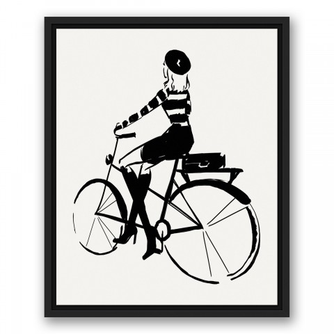 Bicycling Girl 16x20 Black Floating Framed Canvas