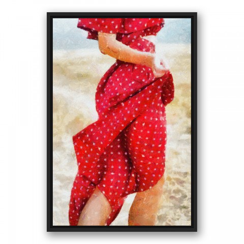 Red Polka Dot Dress 20x30 Black Floating Framed Canvas