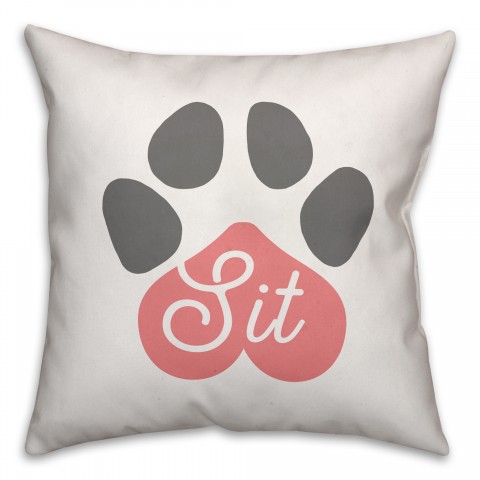 Sit and Stay Pawprint 18x18 Spun Poly Pillow