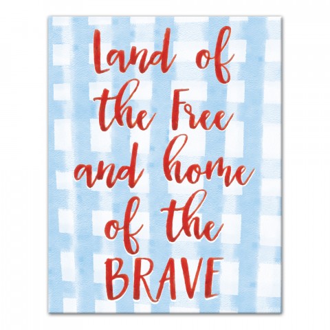 Land of the Free and Home of the Brave with Plaid Background 11x14 Canvas Wall Art