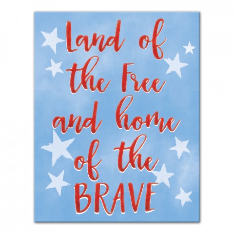Land of the Free and Home of the Brave with Stars Background 11x14 Canvas Wall Art