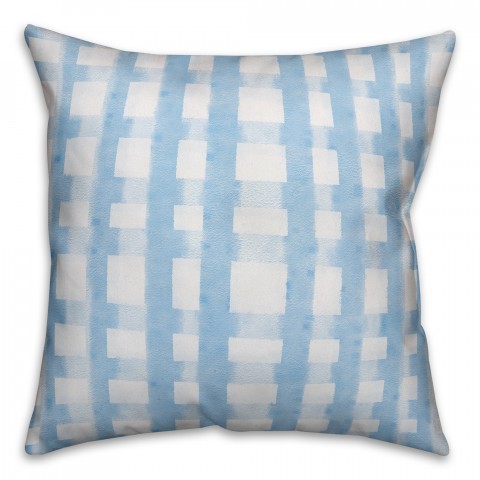 Blue and White Watercolor Check 18x18 Indoor / Outdoor Pillow