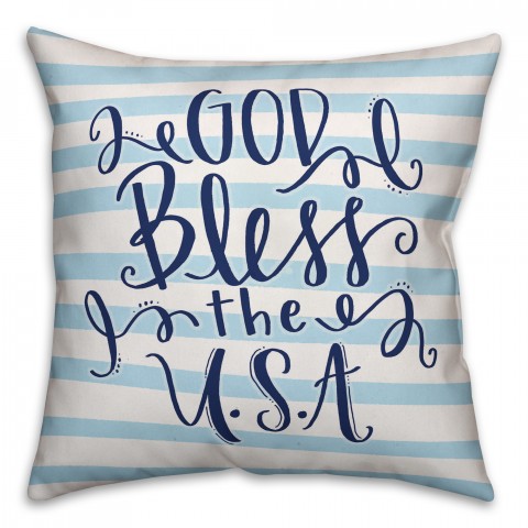 God Bless the USA with Blue Stripes 18x18 Indoor / Outdoor Pillow