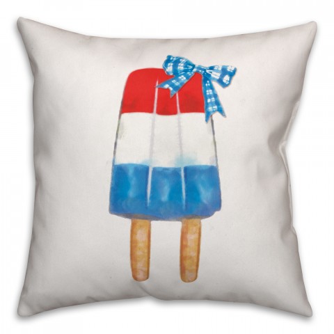 Red, White and Blue Popsicle with Plaid Bow 18x18 Indoor / Outdoor Pillow