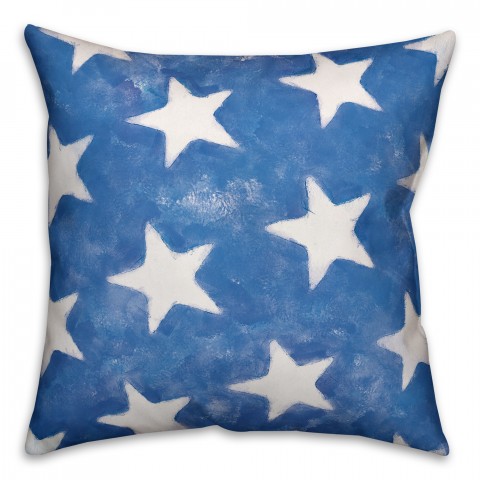 White Stars with Watercolor Blue 18x18 Indoor / Outdoor Pillow