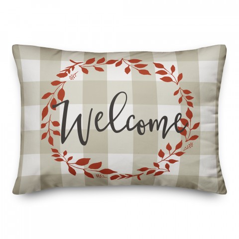 Welcome Orange Wreath 14x20 Spun Poly Pillow