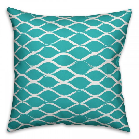 Teal and White Netting Pattern 18x18 Indoor / Outdoor Pillow