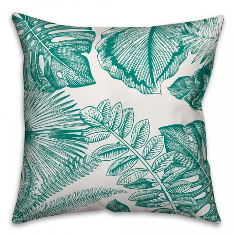 Teal and White Palm Fronds 18x18 Indoor / Outdoor Pillow