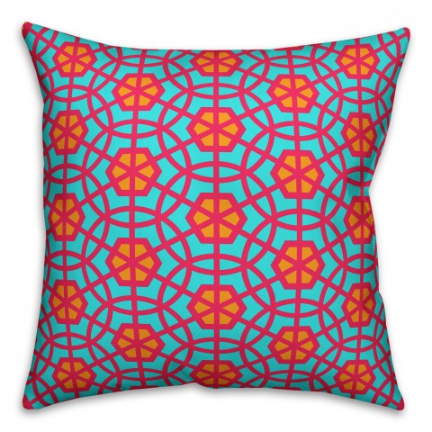 Teal Pink and Orange Geo Pattern 18x18 Indoor / Outdoor Pillow