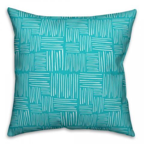 Teal and White Crosshatch 18x18 Indoor / Outdoor Pillow