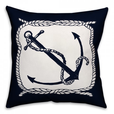 Navy and White Anchor 18x18 Indoor / Outdoor Pillow