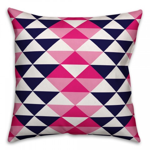 Pink and Navy Geo Triangles 18x18 Indoor / Outdoor Pillow