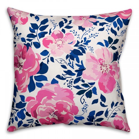 Pink and Blue Forals 18x18 Indoor / Outdoor Pillow