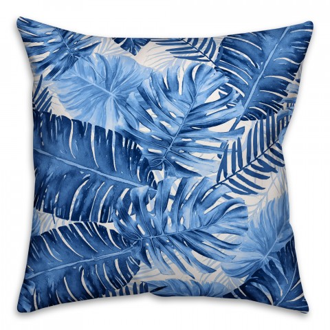 Blue Watercolor Fronds 18x18 Indoor / Outdoor Pillow