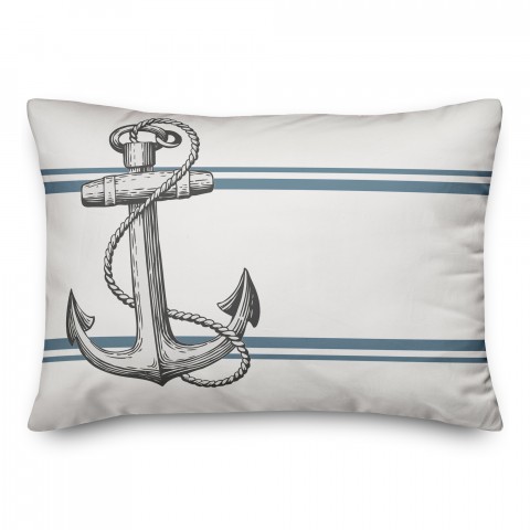 Gray Seaside Anchor 14x20 Indoor / Outdoor Pillow
