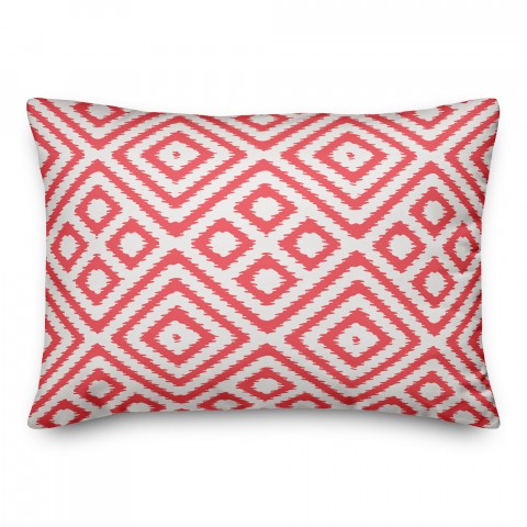 Coral and White Ikat 14x20 Indoor / Outdoor Pillow