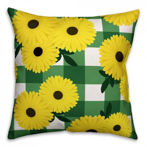 Yellow Daisy Buffalo Check 18x18 Indoor / Outdoor Pillow