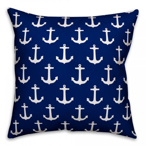 Blue and White Anchor Pattern 18x18 Indoor / Outdoor Pillow
