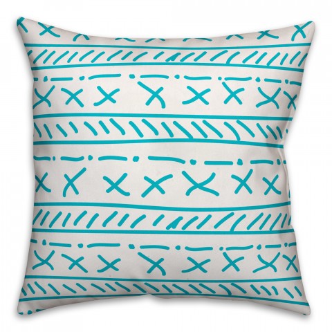 Boho Teal Criss Cross 18x18 Indoor / Outdoor Pillow