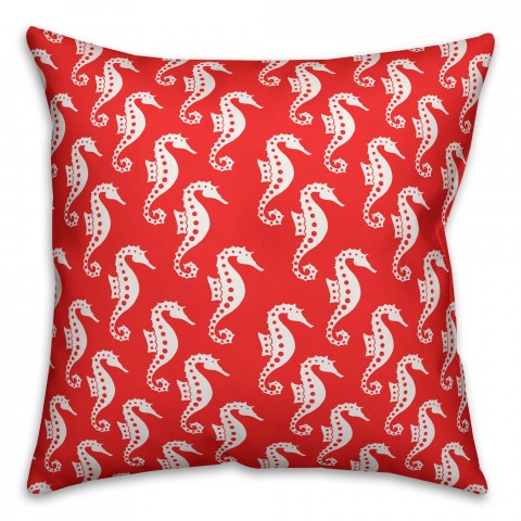 Coral and White Seahorse Pattern 18x18 Indoor / Outdoor Pillow