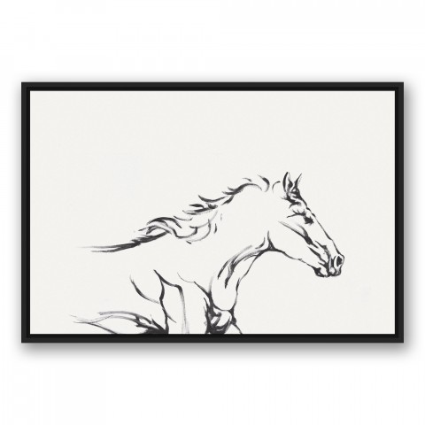 Racing Horse Sketch 24x36 Black Floating Framed Canvas