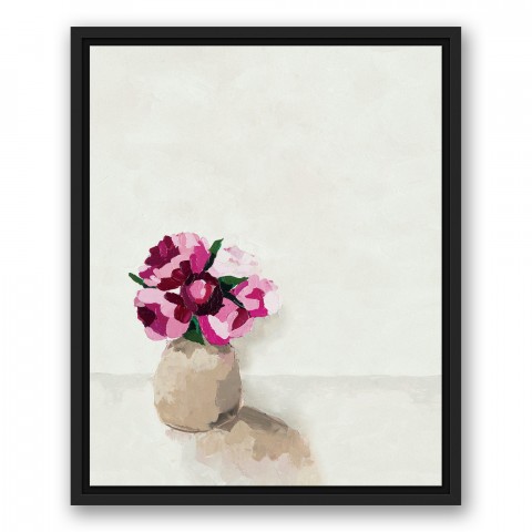 Pink Flowers In A Vase 16x20 Black Floating Framed Canvas