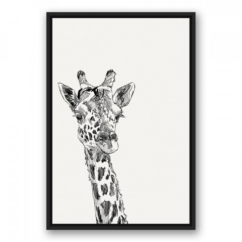 Giraffe Sketch 20x30 Black Floating Framed Canvas