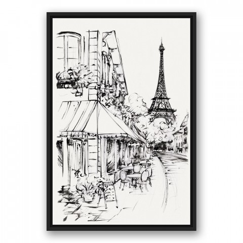 Paris Street Sketch 20x30 Black Floating Framed Canvas