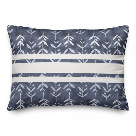 Navy with White Stripes and Leaves 14x20 Spun Poly Pillow