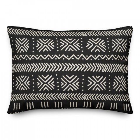 Black Mudcloth Pattern 14x20 Spun Poly Pillow