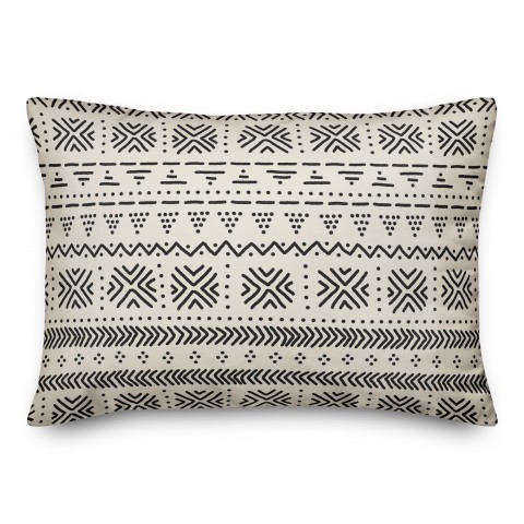 Beige Mudcloth Pattern 14x20 Spun Poly Pillow